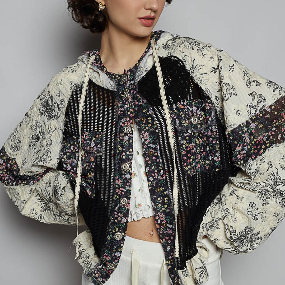 POL Wild Halo Balloon Sleeve Crochet Embroidered Hoodie Jacket NEW Size Various